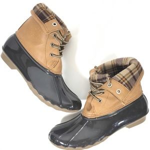 Brown and Tan Duck Boots Plaid Lining